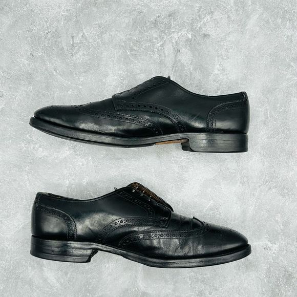 Allen Edmonds Ashland Men Sz 8.5 D Shoe Black Leather Wingtip Derby Brogue Lace - Picture 8 of 13